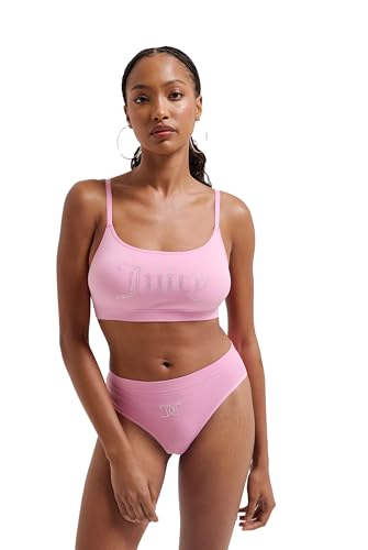 Juicy Couture Damen Diamante Bralette & Brief Unterwäsche bügellosem BH und Slip für Sport Freiteit u. Fitness in versch. Farben Dessous-Set, Begonia PINK, Standard im Sale